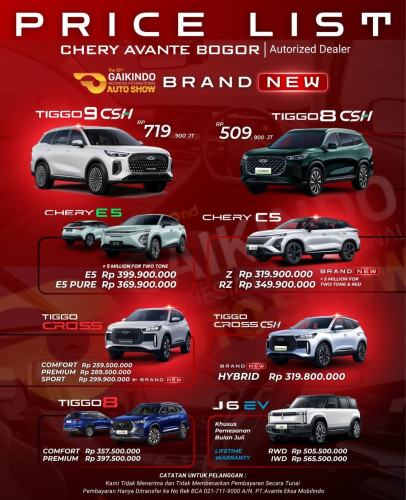 Pricelist Harga Chery batununggal 2025